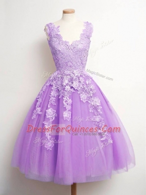 Exquisite Knee Length A-line Sleeveless Lavender Quinceanera Dama Dress Lace Up