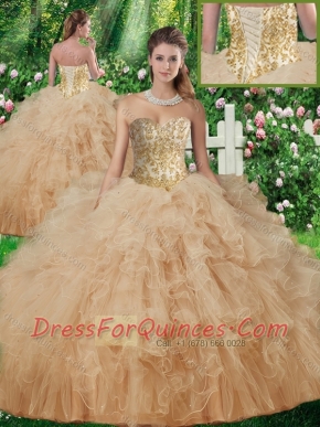 New Styles  Sweetheart Quinceanera Gowns with Beading and Ruffles in Champagne