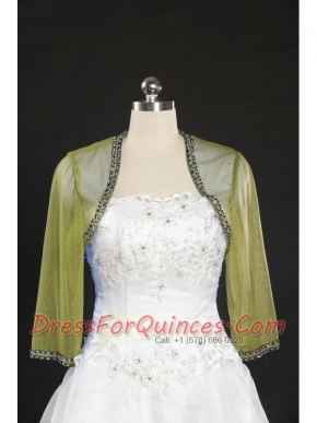 Elegant Olive Green Long Sleeves 2015 Wraps with Beading