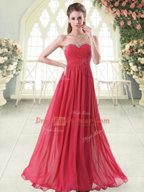 Stunning Beading Prom Dress Red Zipper Sleeveless Floor Length