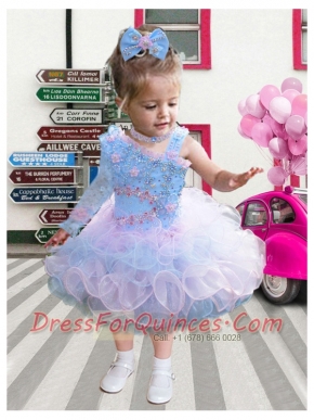 Sweet 2014 Ball Gown Asymmetrical Tea-length Beading Ruffles Little Girl Dress