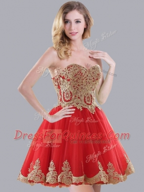 Red Lace Up Damas Dress Appliques Sleeveless Mini Length