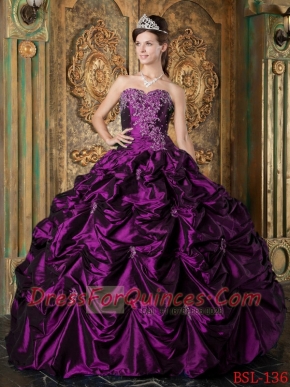 Eggplant Purple Ball Gown Sweetheart Floor-length Picks-up Taffeta Beautiful Quinceanera Dress