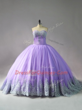 Lavender Quince Ball Gowns Sweetheart Sleeveless Court Train Lace Up