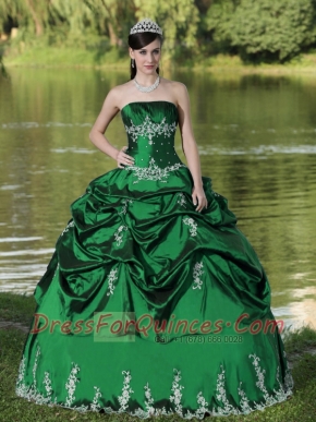 Custom Made Green Cheap Quinceanera Dresses Party Wear With Ball Gown Floor-Length Satin