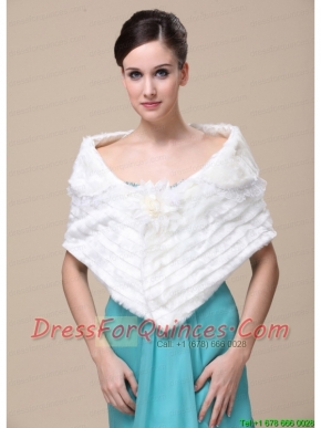 Faux Fur Special Occasion / Wedding Shawl With Hand Made Flower Front
