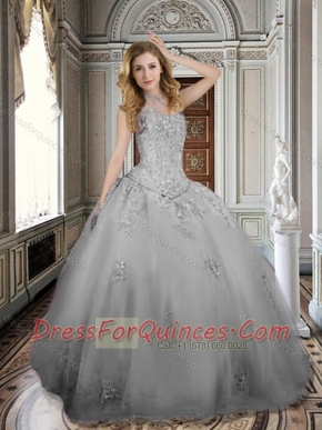 Popular Grey Ball Gown Sweet 15 Quinceanera Dress with Appliques and Beading