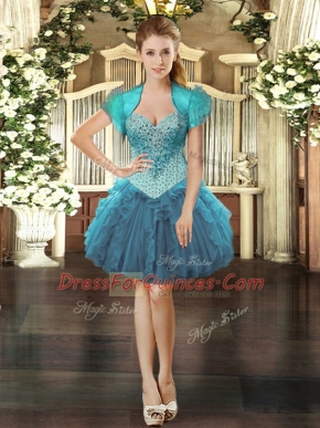 Sleeveless Beading and Ruffles Lace Up Party Dresses