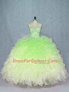 Fantastic Sleeveless Lace Up Floor Length Beading and Ruffles Sweet 16 Dresses