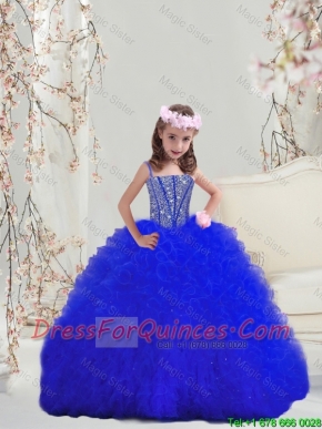 Fitting Beaded and Ruffles Royal Blue Mini  Quinceanera Dresses with Spaghetti