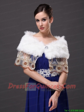 Hottest Faux Fur V-Neck Prom White Rhinestone Wraps / Shawls