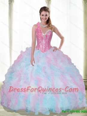 Classical Sweetheart Beading and Ruffles Multi Color Quinceanera Dresses