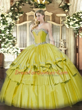 Hot Sale Yellow Sleeveless Beading and Ruffled Layers Floor Length Sweet 16 Dress