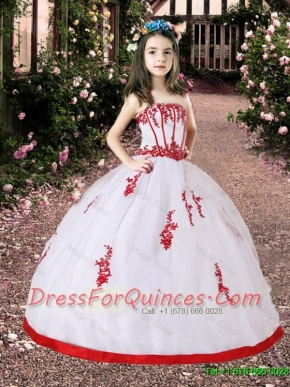 2016 Summer Cheap White and Red Little Girl Pageant Dress with Appliques