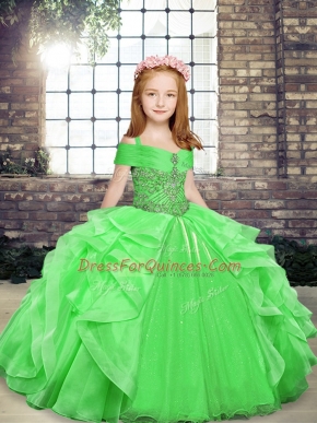 Ball Gowns Beading and Ruffles Pageant Gowns For Girls Lace Up Organza Sleeveless Floor Length