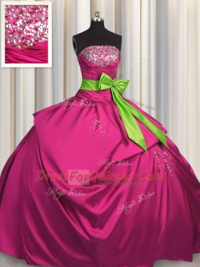 Sleeveless Lace Up Floor Length Beading and Ruching and Bowknot Quince Ball Gowns