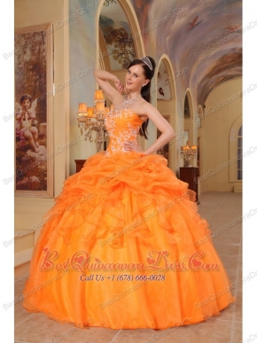 Orange Red Ball Gown Sweetheart Floor-length Taffeta and Organza Appliques Quinceanera Dress