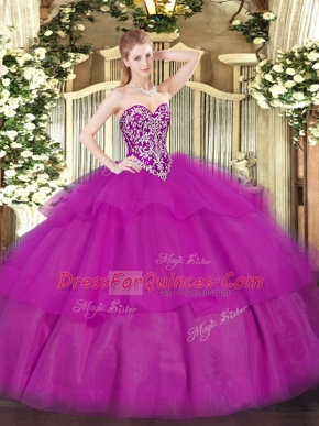 Sleeveless Lace Up Floor Length Beading and Ruffled Layers Quinceanera Dresses