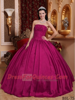 Discount Quinceanera Dress In Fuchsia Ball Gown Strapless With Taffeta Beading