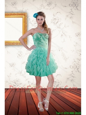 2015 Popular Apple Green Prom Dresses with Appliques and Ruffles