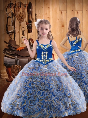 Exquisite Multi-color Straps Neckline Embroidery and Ruffles Little Girls Pageant Gowns Sleeveless Lace Up