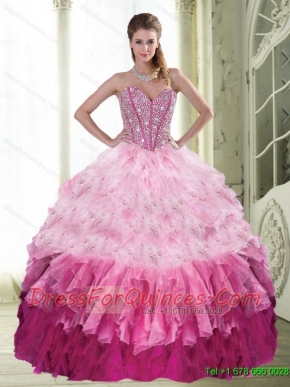 Popular Ball Gown Sweetheart Beading and Ruffled Layers Multi Color Quinceanera Dresses for 2015