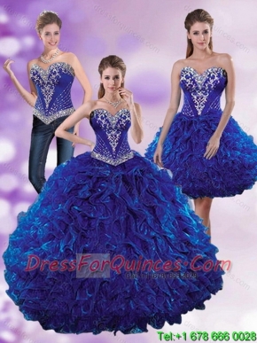 Custom Made Royal Blue 2015 Elegant Quinceanera Dresses with Beading and Ruffles