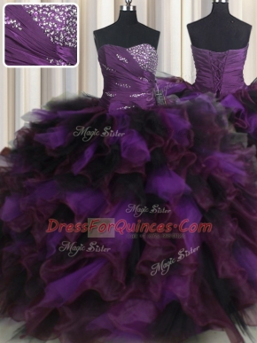 Excellent Sweetheart Sleeveless Organza and Tulle Sweet 16 Quinceanera Dress Beading and Ruffles and Ruffled Layers Lace Up