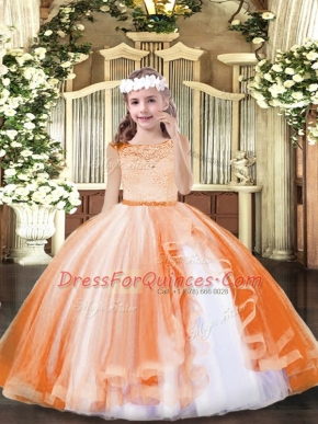 Ball Gowns Pageant Gowns For Girls Orange Scoop Tulle Sleeveless Floor Length Zipper