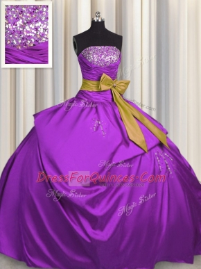 Bowknot Floor Length Ball Gowns Sleeveless Purple Sweet 16 Dress Lace Up