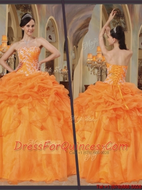 Discount Orange Red Sweetheart Quinceanera Gowns with Appliques