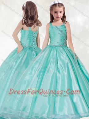 Adorable  Straps Big Puffy Mint Little Girl Pageant Dress with Beading and Ruching