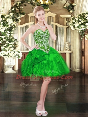 Artistic Beading and Ruffles Prom Dresses Green Lace Up Sleeveless Mini Length