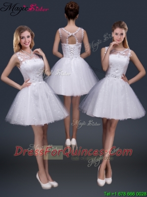 2016 Pretty Short Scoop Appliques Prom Dresses in White