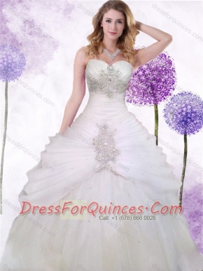 Cheap Popular Tulle White Princess Quinceanera Dress with Beading and Ruching
