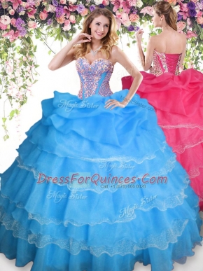Pick Ups Ruffled Sweetheart Sleeveless Lace Up Quinceanera Gown Baby Blue Organza