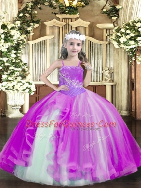 Fuchsia Sleeveless Tulle Lace Up Child Pageant Dress for Party and Quinceanera