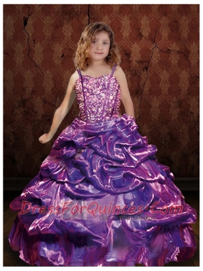 Purple One Shoulder Ball Gown Beading Little Girl Pageant Dress for 2014