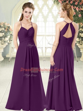 Purple Sleeveless Ruching Floor Length Prom Evening Gown