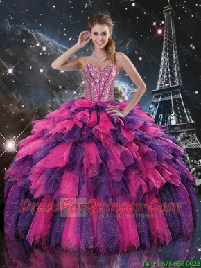2016 Luxurious Beaded and Sweetheart Quinceanera Dresses in Multi Color