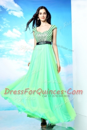 Simple Bateau Sleeveless Chiffon Prom Evening Gown Beading Backless