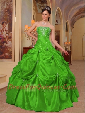 Classical Green Ball Gown Strapless With Taffeta Beading and Embroidery Quinceanera Dress