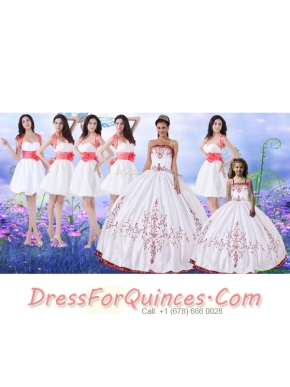 Classical Puffy Skirt Strapless Quinceanera Dress and Popular Embroidered Mini Quinceanera Dress and Best Red and White Short Dama Dresses