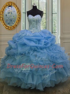 Custom Made Sleeveless Floor Length Beading and Pick Ups Lace Up Quinceanera Gown with Blue