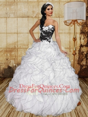 2014 Ruffles and Appliques Quinceanera Dresses in White and Black