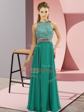 Glamorous Empire Prom Dresses Turquoise Scoop Chiffon Sleeveless Floor Length Side Zipper