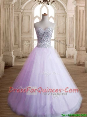 Romantic A Line Lavender Sweet 16 Dress with Beading for Spring