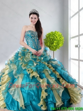 2015 Classical Strapless Sweet 15 Dress with Beading and Ruffles
