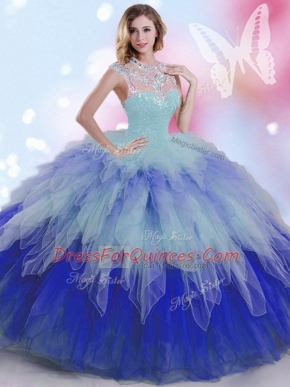 Lovely Sleeveless Beading and Ruffles Zipper Quinceanera Dress