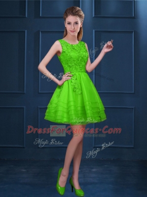 Custom Fit Scoop Neckline Lace and Ruffled Layers Vestidos de Damas Sleeveless Zipper